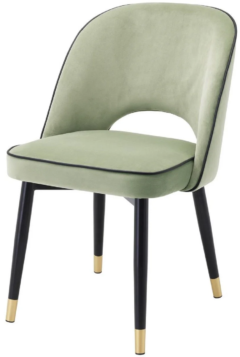 Luxury dining room chair set pistachio green / black / brass 53 x 56 x H. 84 cm - Dining room chairs with elegant velvet fabric - Dining room furniture