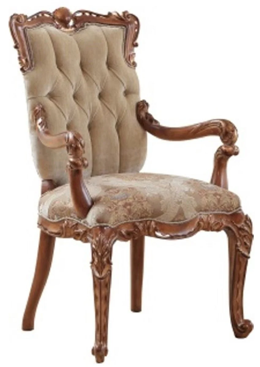 Luxury Baroque Dining Room Chair Set of 8 with Armrests Beige / Brown - Baroque Dining Room & Restaurant Furniture - Noble & Magnificent