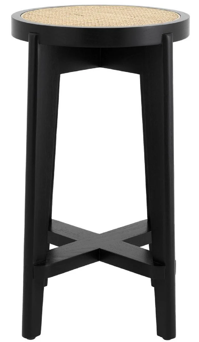 Luxury bar stool black / natural color Ø 44 x H. 67 cm - round solid wood bar chair - bar furniture