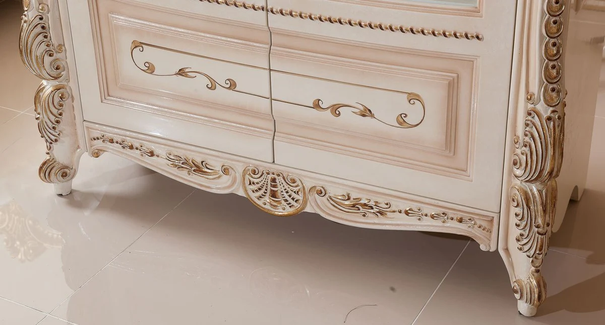 Luxury baroque display cabinet white / beige / gold - baroque style display cabinet with 2 glass doors - luxury dining room furniture in baroque style - baroque dining room furniture