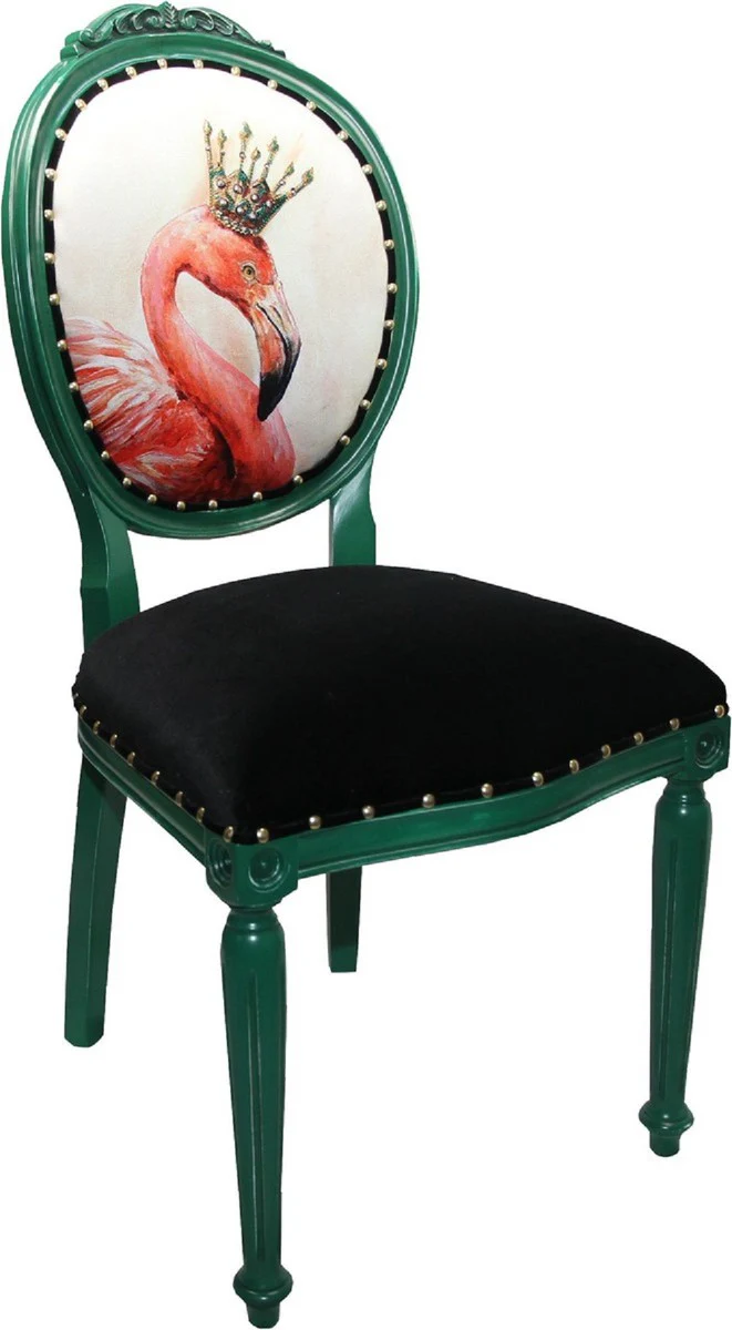 Luxury baroque dining room set flamingo with crown green / black / multicolored 48 x 50 x H. 98 cm - 6 handmade dining chairs with bling bling rhinestones - baroque dining room furniture