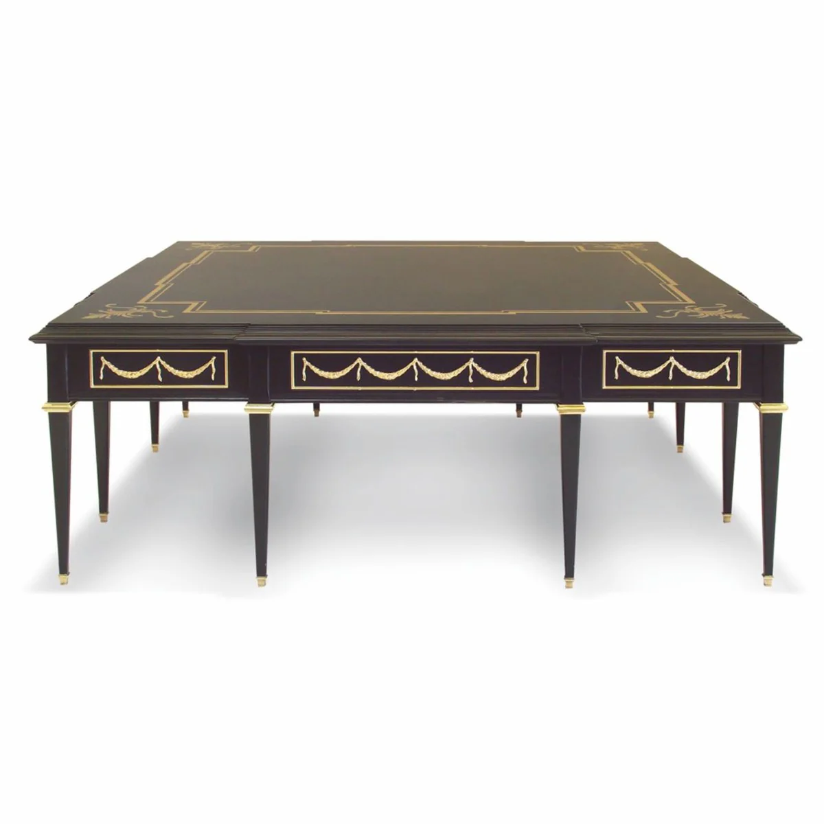 Luxury Baroque coffee table with glass top black / gold 127 cm - Made in Italy