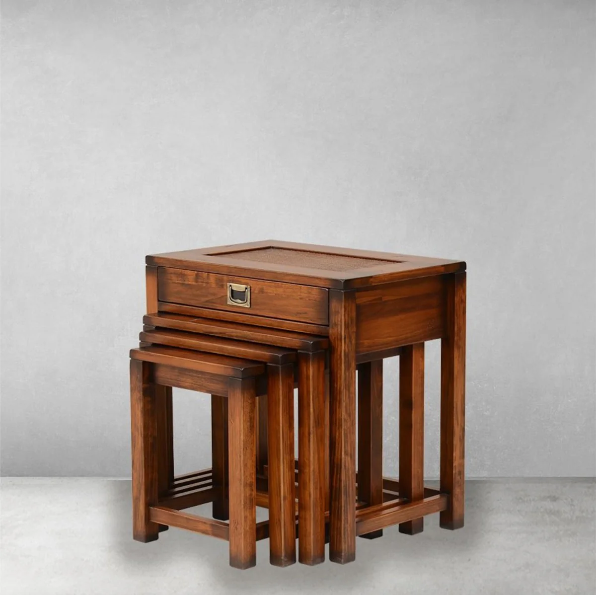 Luxury vintage style side table set of 4 brown / brass 60 x 40 x H. 60 cm - Living room furniture - Solid wood furniture - Luxury vintage style furniture