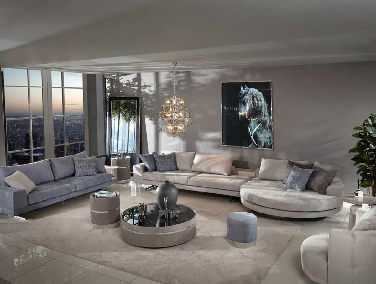 Luxury corner sofa gray / silver 430 x 100 x H. 65 cm - Living room sofa - Living room furniture - Luxury furniture - Luxury living room furnishings