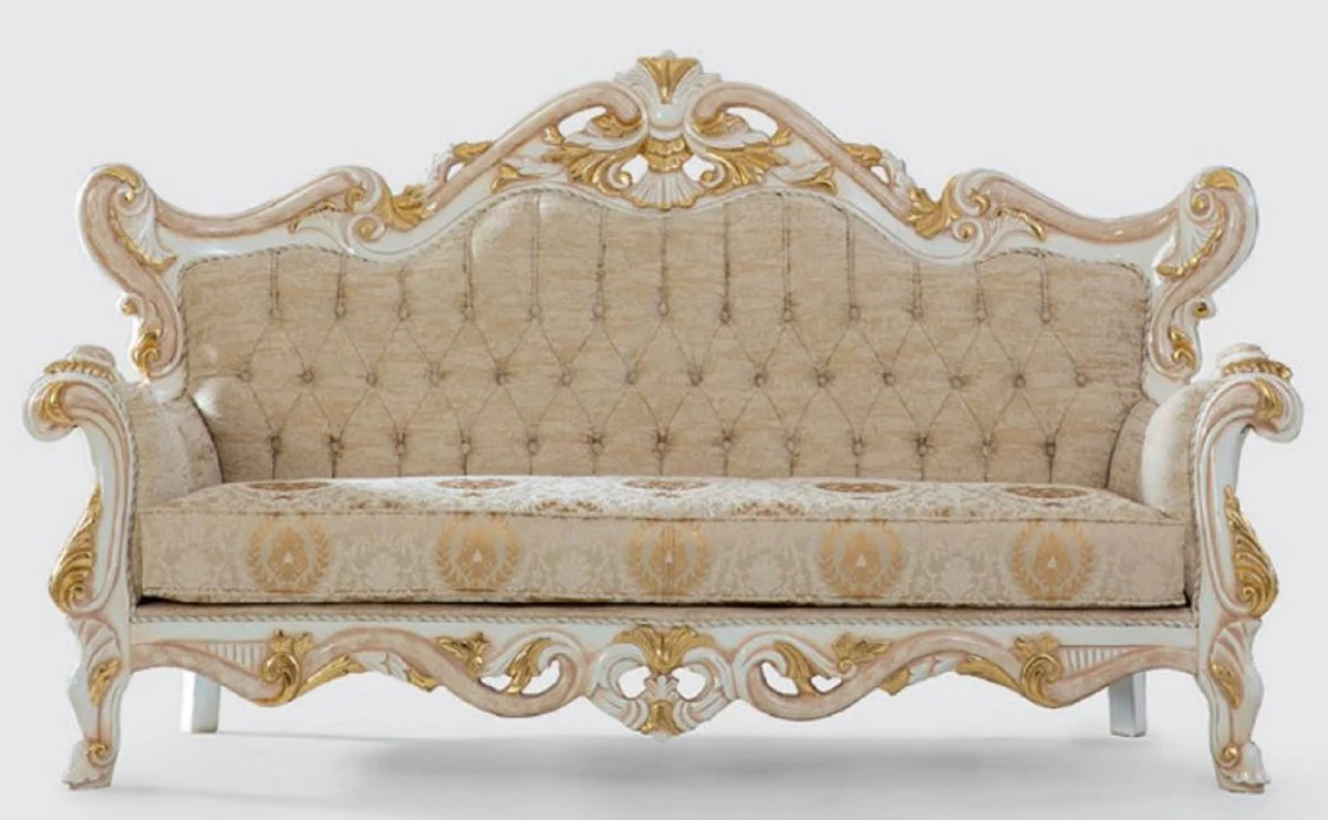 Luxury Baroque Living Room Set Beige / White / Gold - 2 Sofas & 2 Armchairs & 1 Coffee Table - Handcrafted Living Room Furniture in Baroque Style - Noble & Magnificent