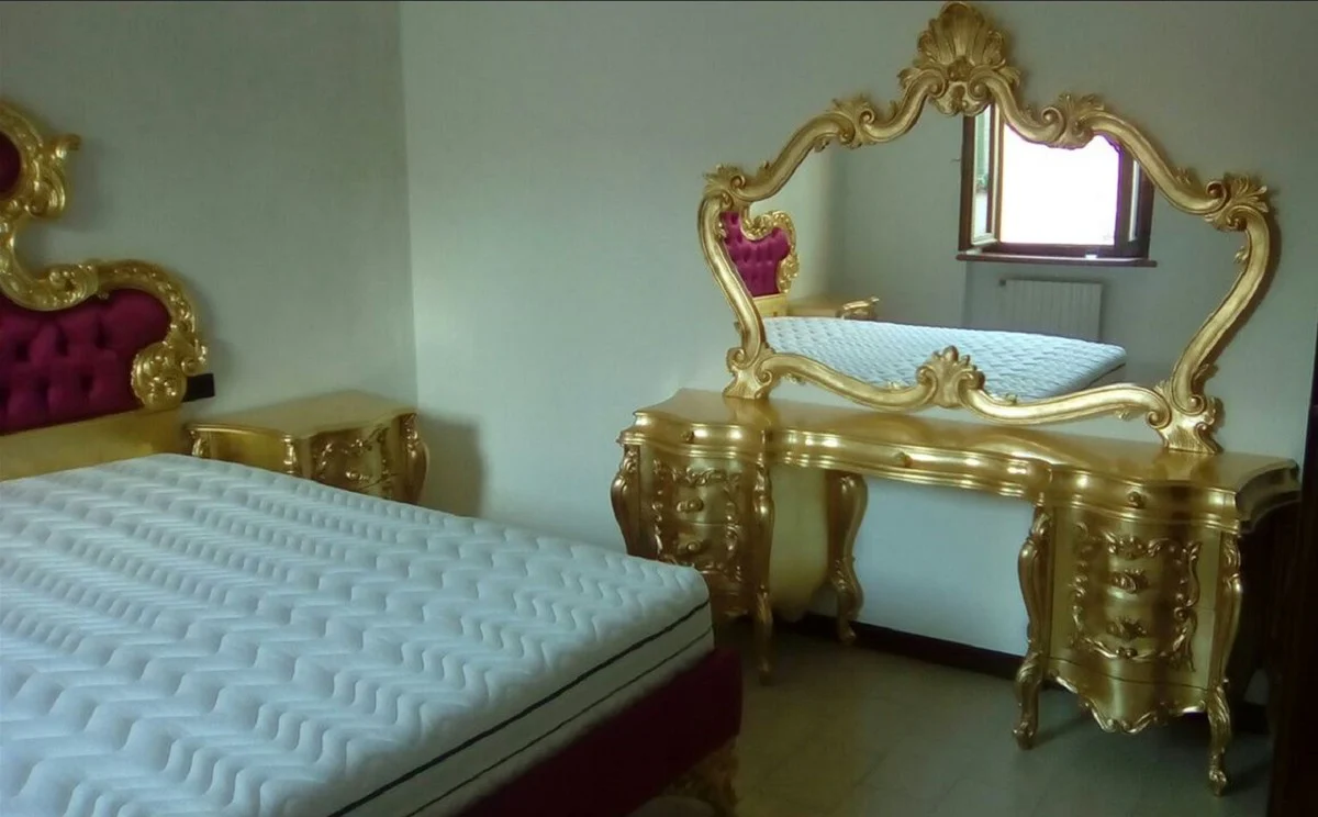 Luxury Baroque Bedroom Set Gold - 1 Baroque Dressing Table & 1 Baroque Mirror - Luxury Bedroom Furniture in Baroque Style - Baroque Furniture - Luxury Quality - Made in Italy