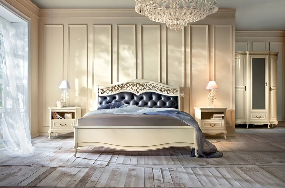 Luxury baroque bedroom wardrobe cream / gold 130 x 62.6 x H. 206.6 cm - magnificent wardrobe with 3 doors and drawer - bedroom furniture