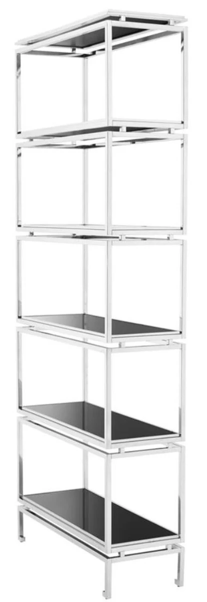 Stainless steel shelf cabinet with black glass panels 90 x 35 x H. 223.5 cm - luxury living room cabinet
