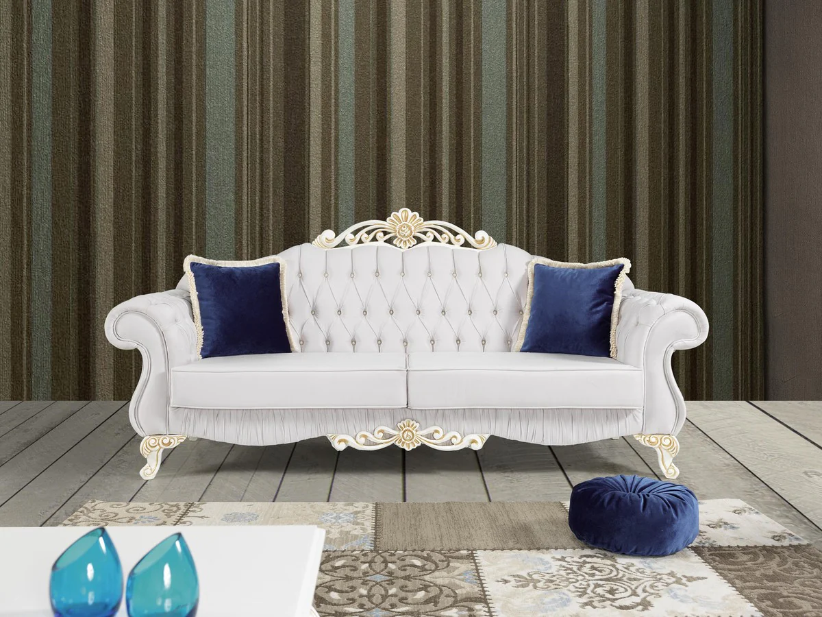 Baroque living room set light gray / white / cream / gold - 2 sofas & 2 armchairs & 1 coffee table - noble living room furniture in baroque style