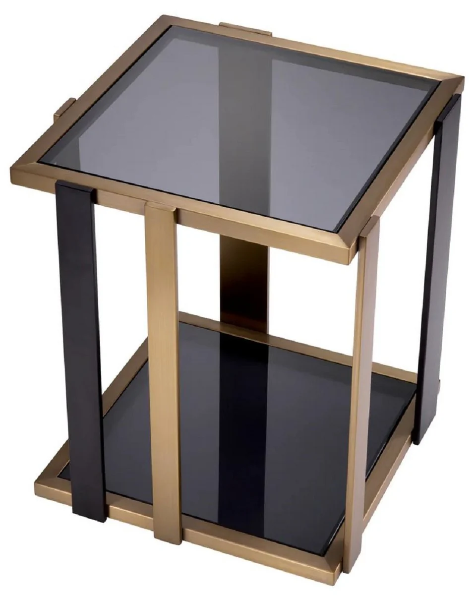 Luxury side table brass / black / gray 47.5 x 47.5 x H. 55.5 cm - Square table with glass tops - Living room furniture - Luxury furniture - Luxury quality