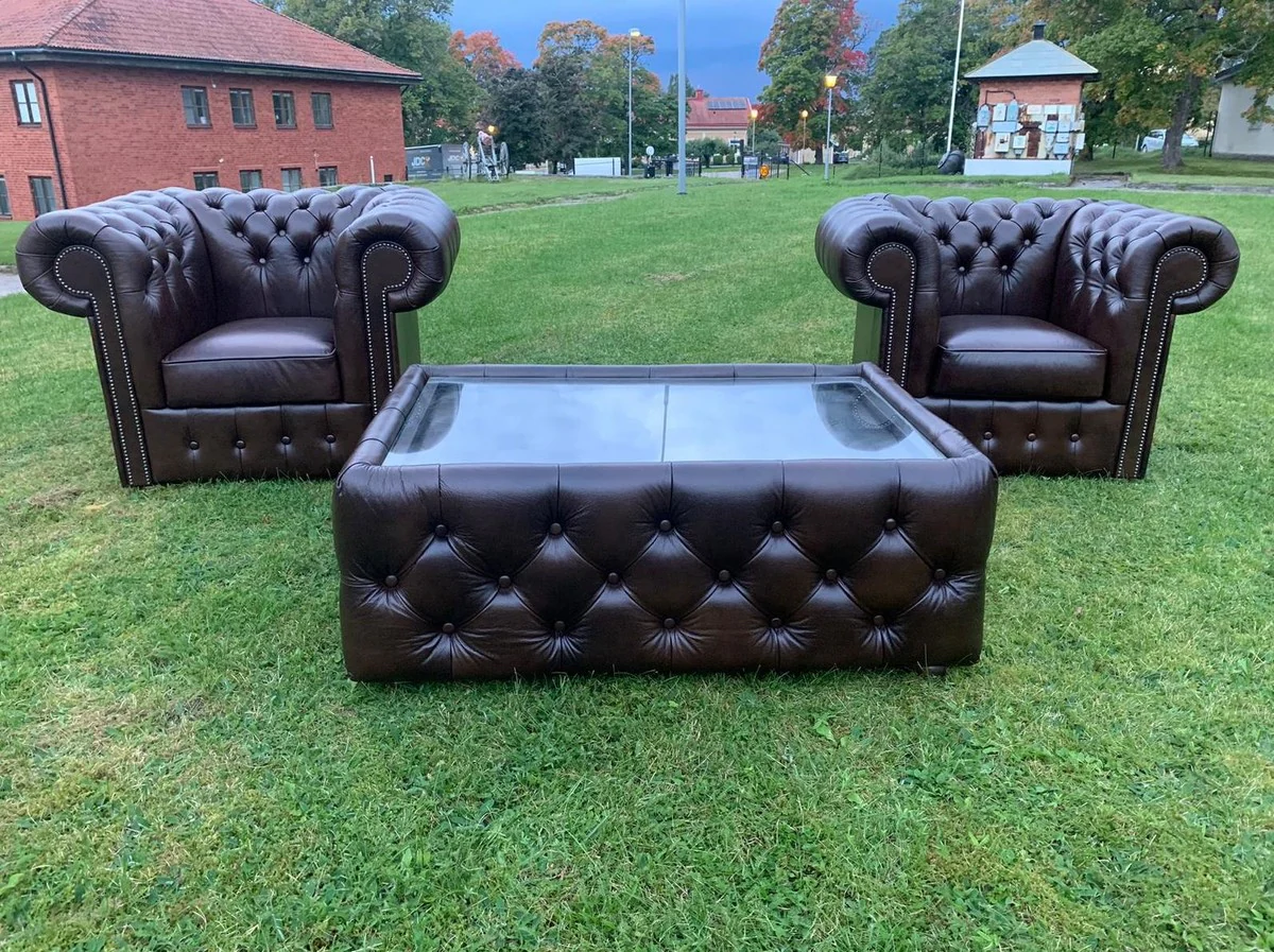 Luxury Chesterfield genuine leather armchair black H. 78 cm