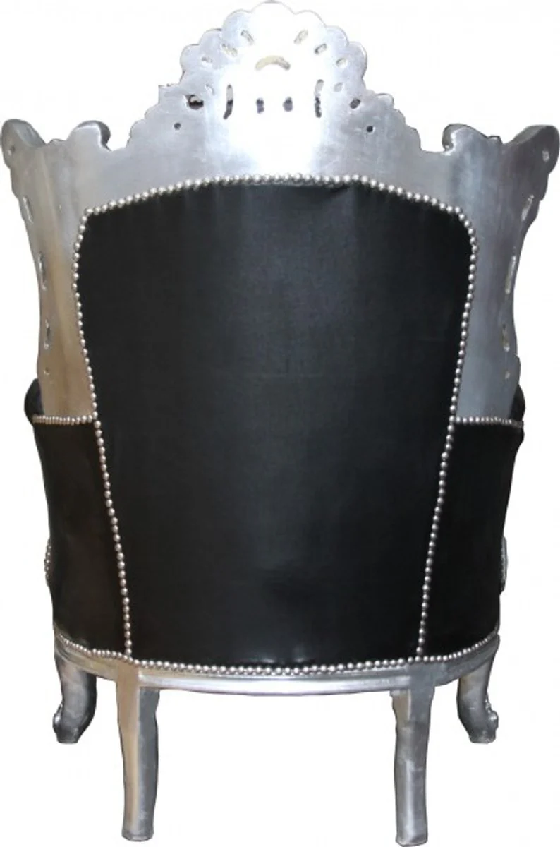 Baroque armchair Al Capone black leather look/silver Mod1 - antique style