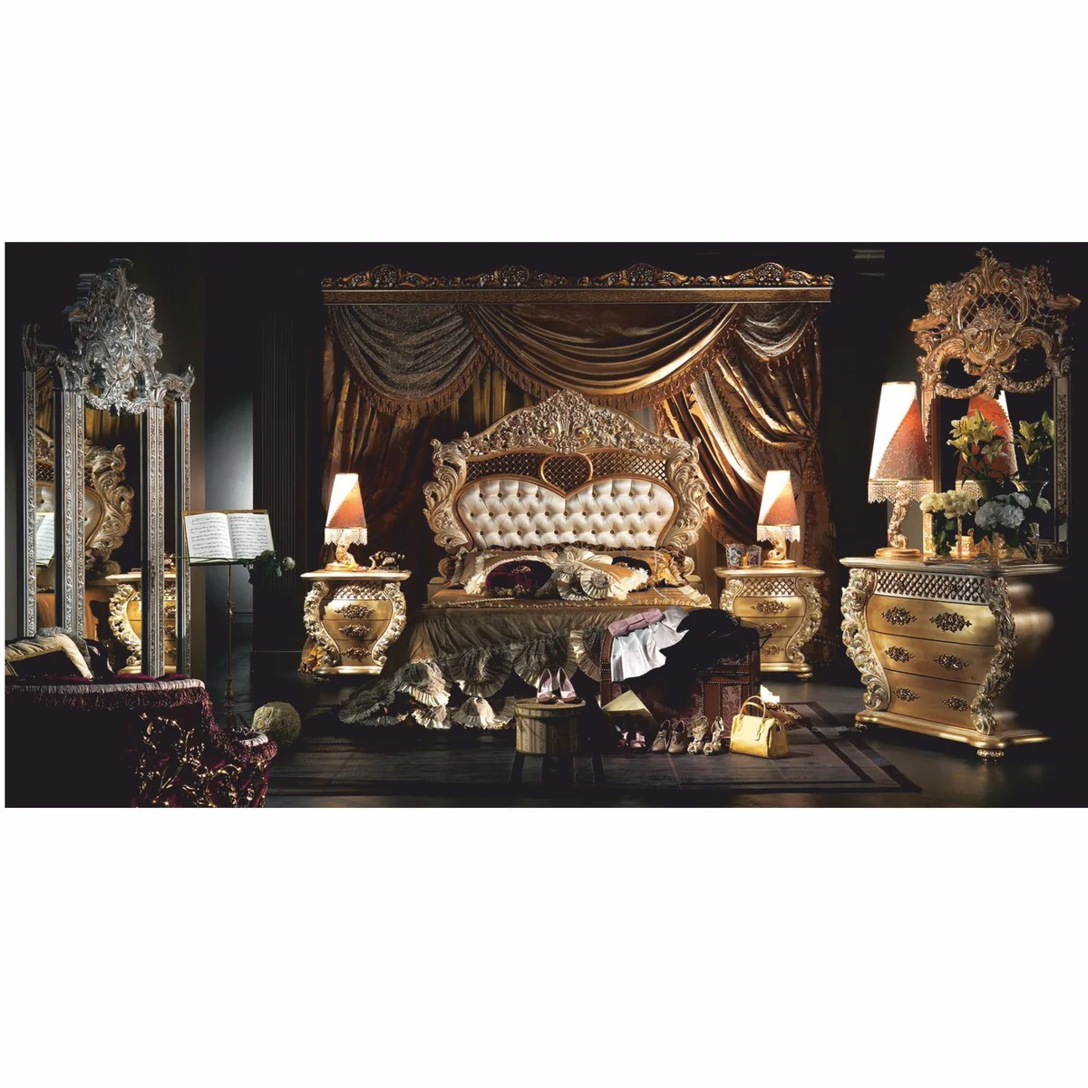 Luxury baroque standing mirror silver 230 x H. 260 cm - Made in Italy