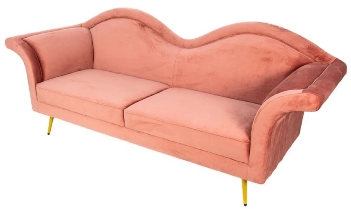 Luxury designer 3-seater sofa pink / gold 215 x 73 x H. 85 cm - living room sofa - living room furniture - luxury furniture - designer furniture - living room furnishings - luxury furnishings