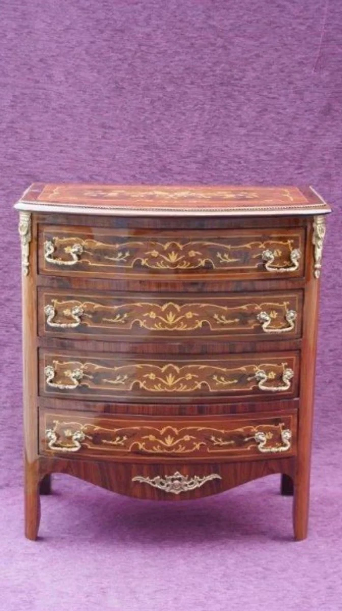 Baroque chest of drawers with 4 drawers brown inlay H 89 cm, W 80 cm - Mahogany model