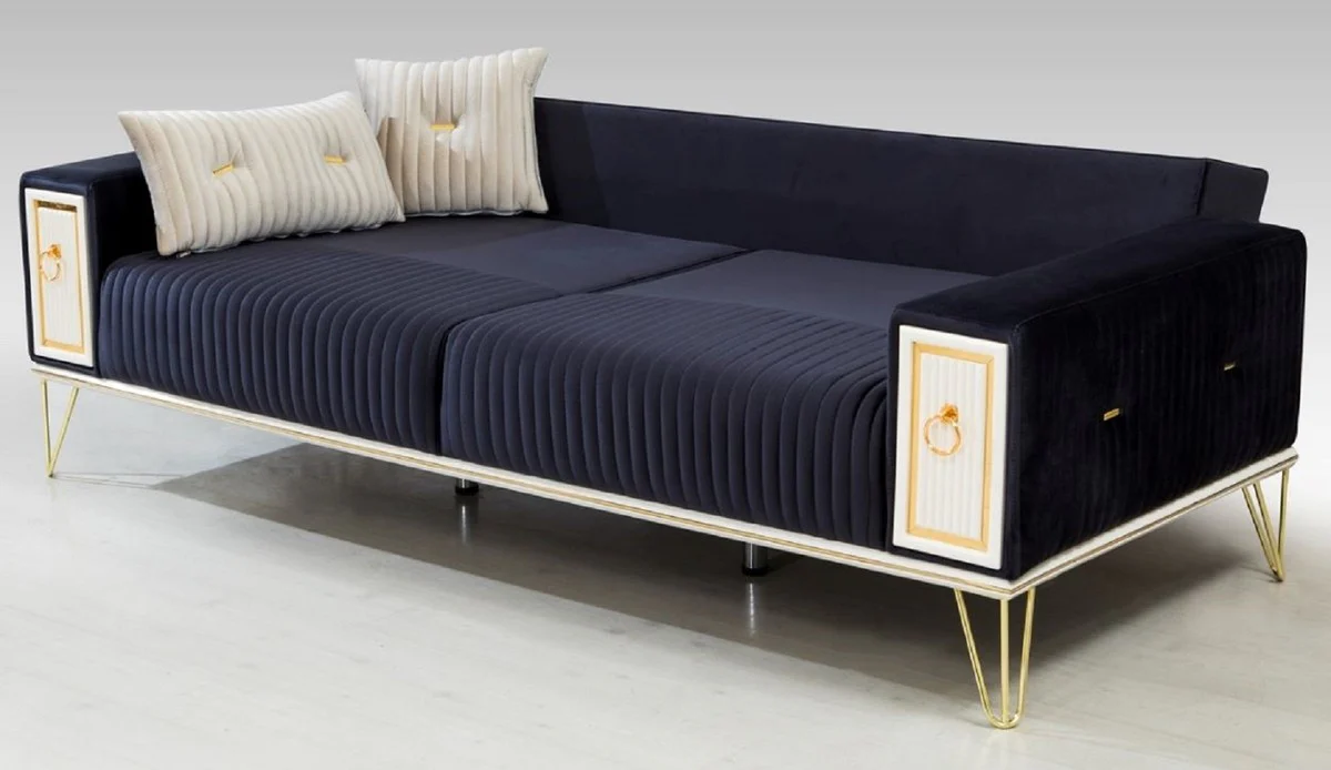 Luxury sofa bed dark blue / white / gold 220 x 90 x H. 80 cm - Modern living room sofa - Living room furniture