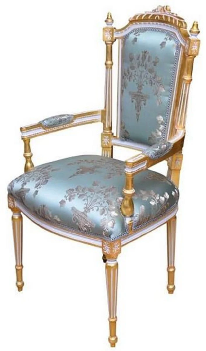 Baroque dining room chair turquoise / white / gold - handmade antique style chair with armrests - dining room furniture in baroque style