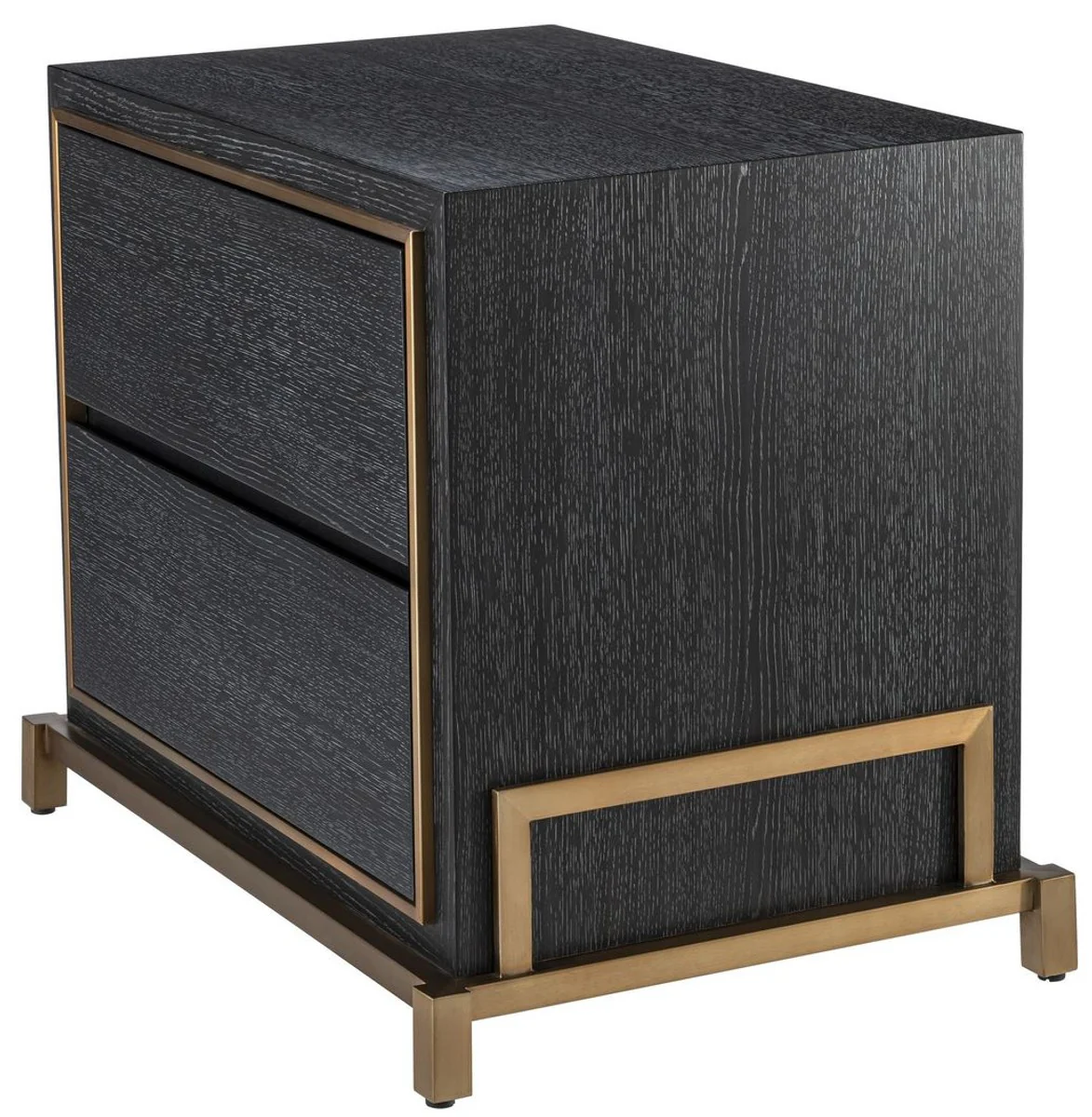 Luxury bedside table anthracite gray / brass 75 x 52 x H. 62 cm - Bedroom side table with 2 drawers - Luxury bedroom furniture