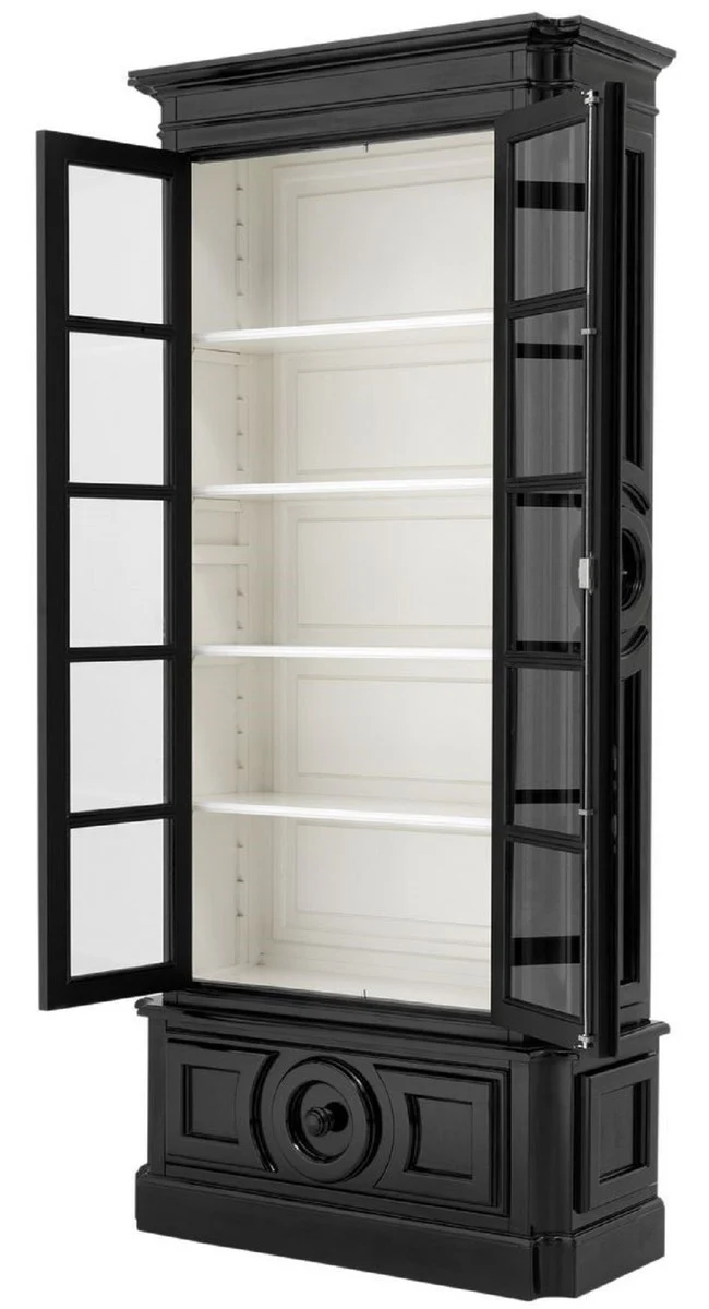 Luxury display cabinet black / white 113 x 46 x H. 240 cm - solid wood display cabinet - living room cabinet with 2 glass doors and drawer - luxury quality