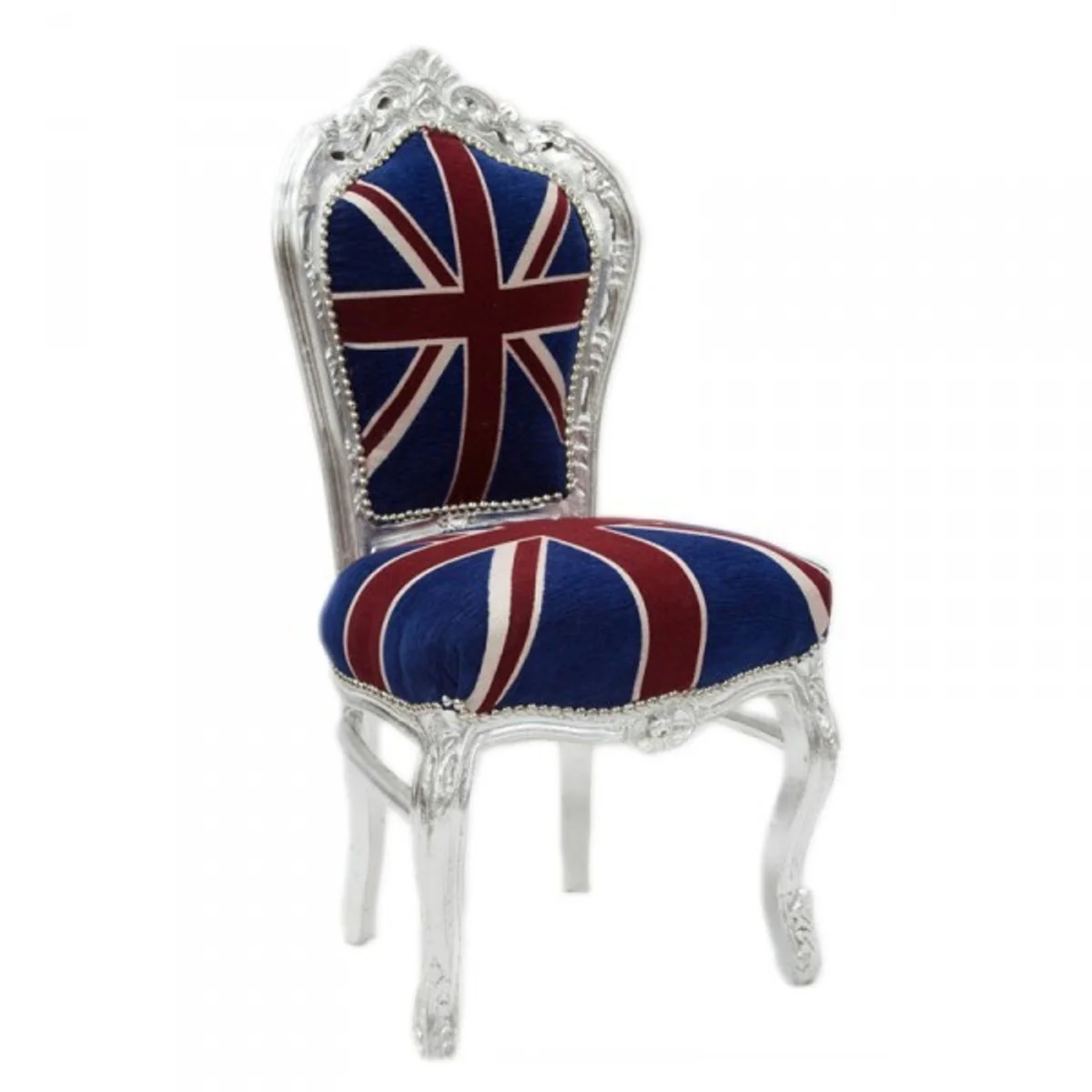 Baroque Dining Chair Union Jack / Silver - Furniture Antique Style