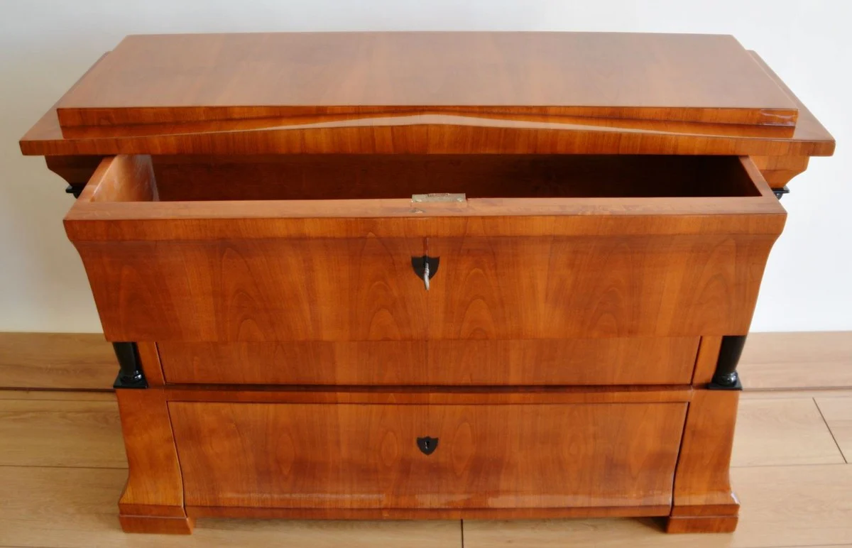 Luxury Biedermeier solid wood chest of drawers with 3 drawers brown / black 100 x 60 x H. 80 cm - Bedroom chest of drawers - Solid wood furniture - Bedroom furniture - Biedermeier furniture