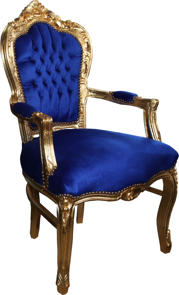 Baroque dining room chair blue / gold with armrests - Chair - Baroque chair - Furniture