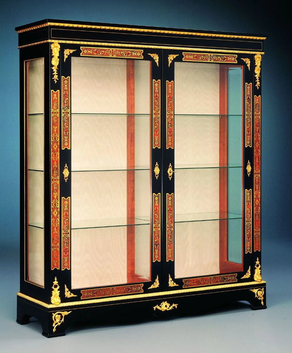 Luxury Baroque Boulle display cabinet black / red / gold 152 x 45 x H. 172 cm - Handcrafted solid wood display cabinet with 2 doors - Noble baroque furniture