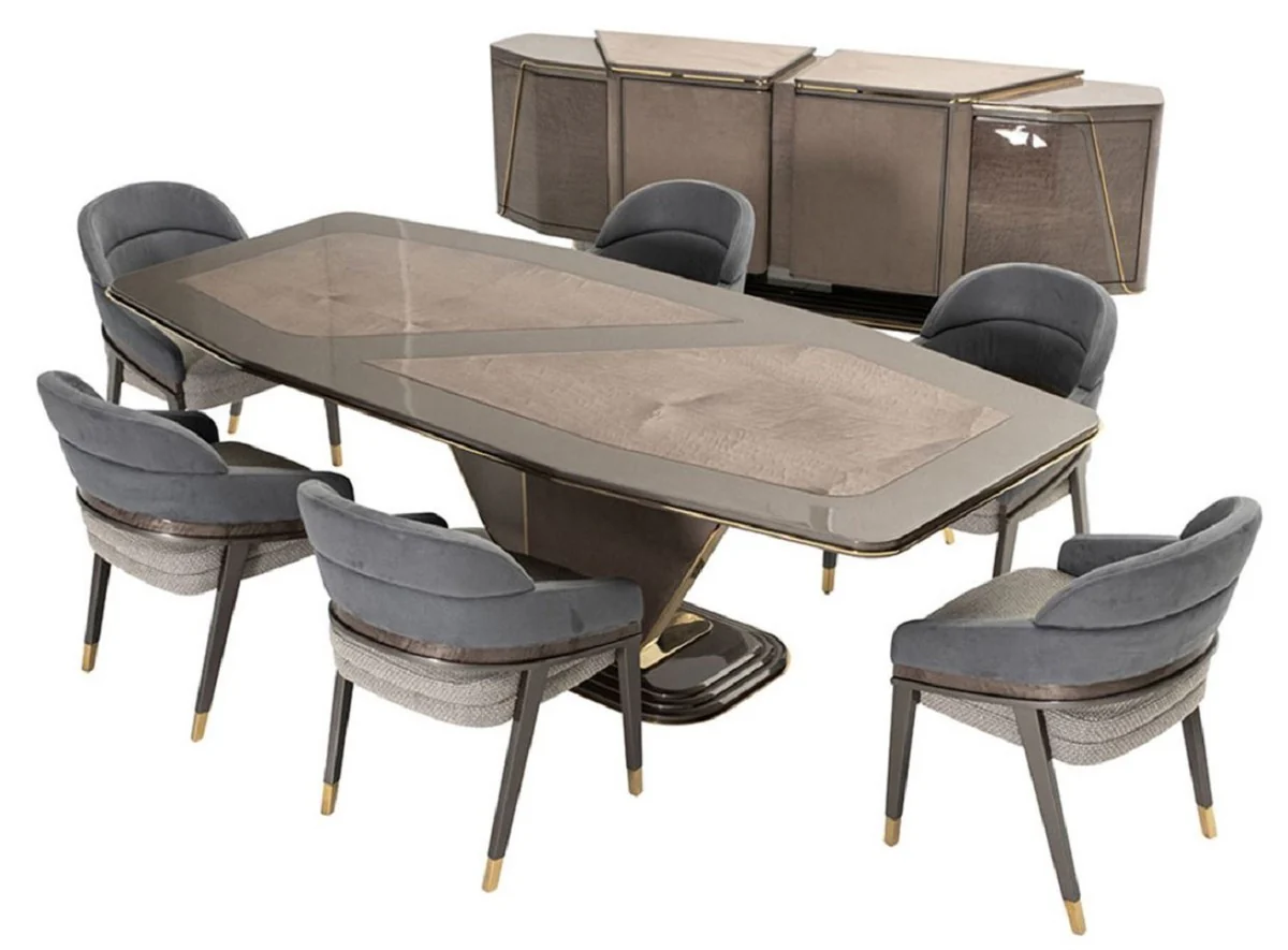 Luxury dining room set blue / gray / gold - 1 luxury dining table & 6 luxury dining room chairs - dining room furniture - luxury furniture - luxury furnishings