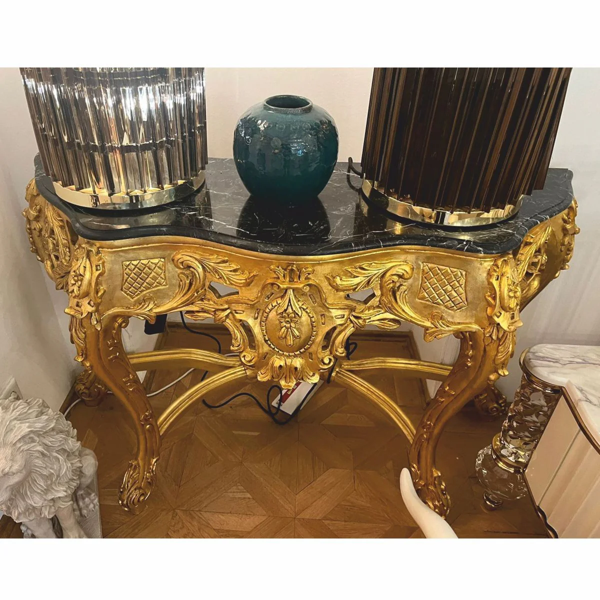 Barock Konsole mit Marmorplatte Gold / Schwarz 150 cm - 1B Ware