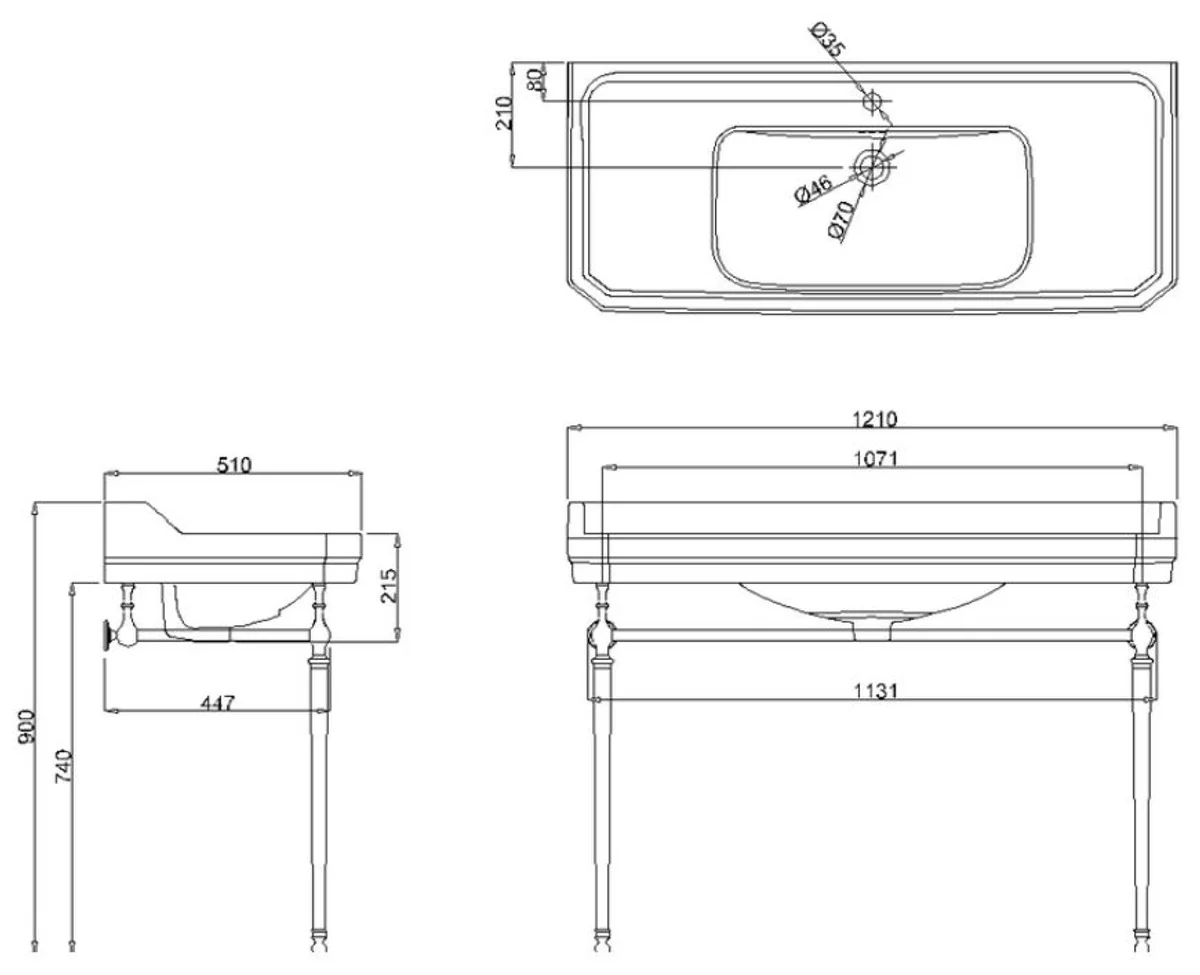 Luxury Art Nouveau washbasin white / gold 121 x 51 x H. 90 cm - Porcelain 1-hole standing washbasin with base frame - Bathroom furniture