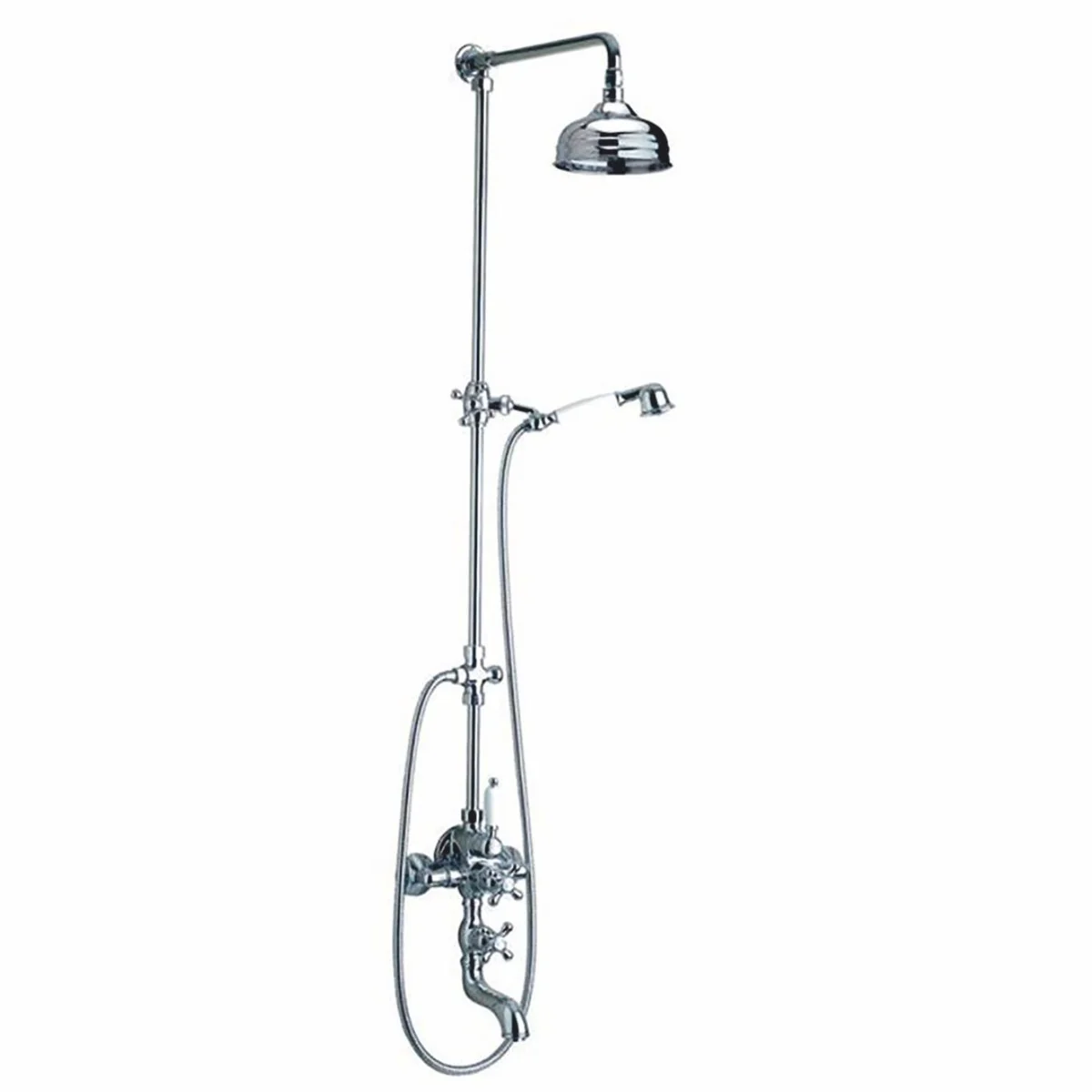 Art Nouveau bathtub mixer with overhead shower and hand shower H. 167.2 cm
