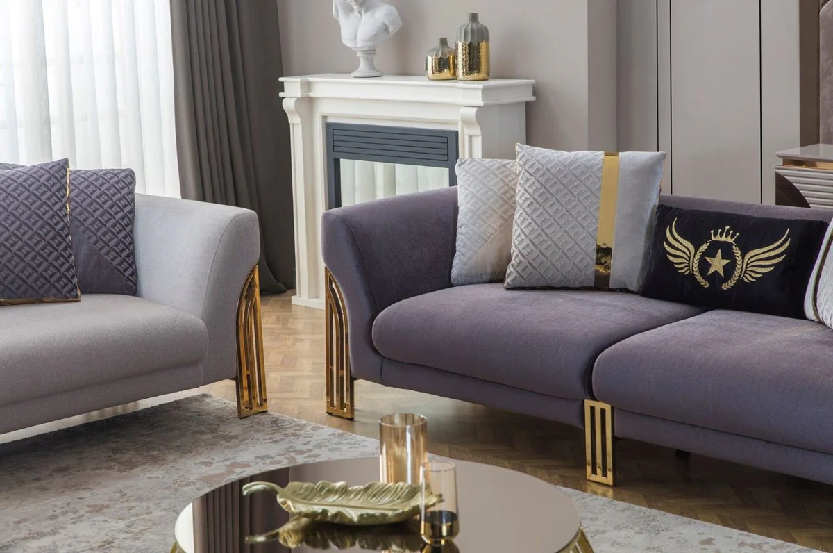 Luxury sofa purple / gold 230 x 90 x H. 77 cm - living room sofa - hotel sofa - living room furniture - hotel furniture - luxury furniture - living room furnishings - luxury furnishings
