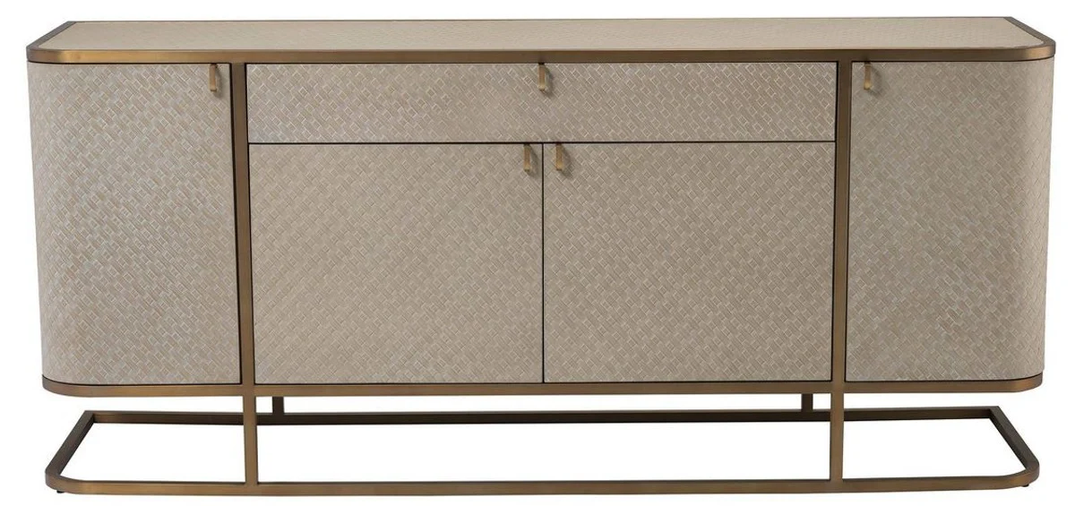 Luxury chest of drawers with 4 doors and drawer beige / brass 170 x 46 x H. 75 cm - sideboard - cabinet - luxury furniture - luxury quality