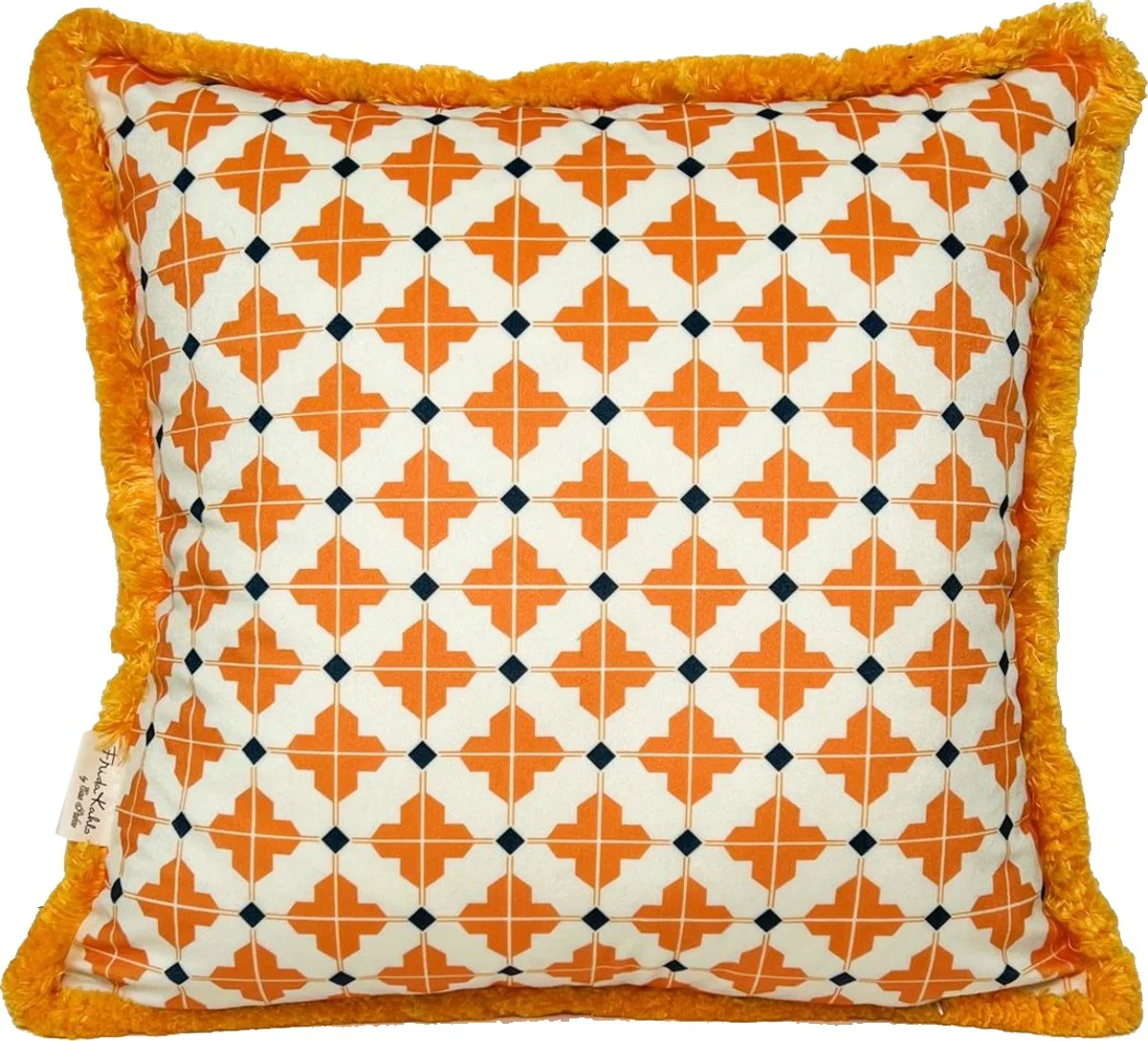 Frida Kahlo by Luxury Decorative Cushion with Rhinestones Orange / Colorful