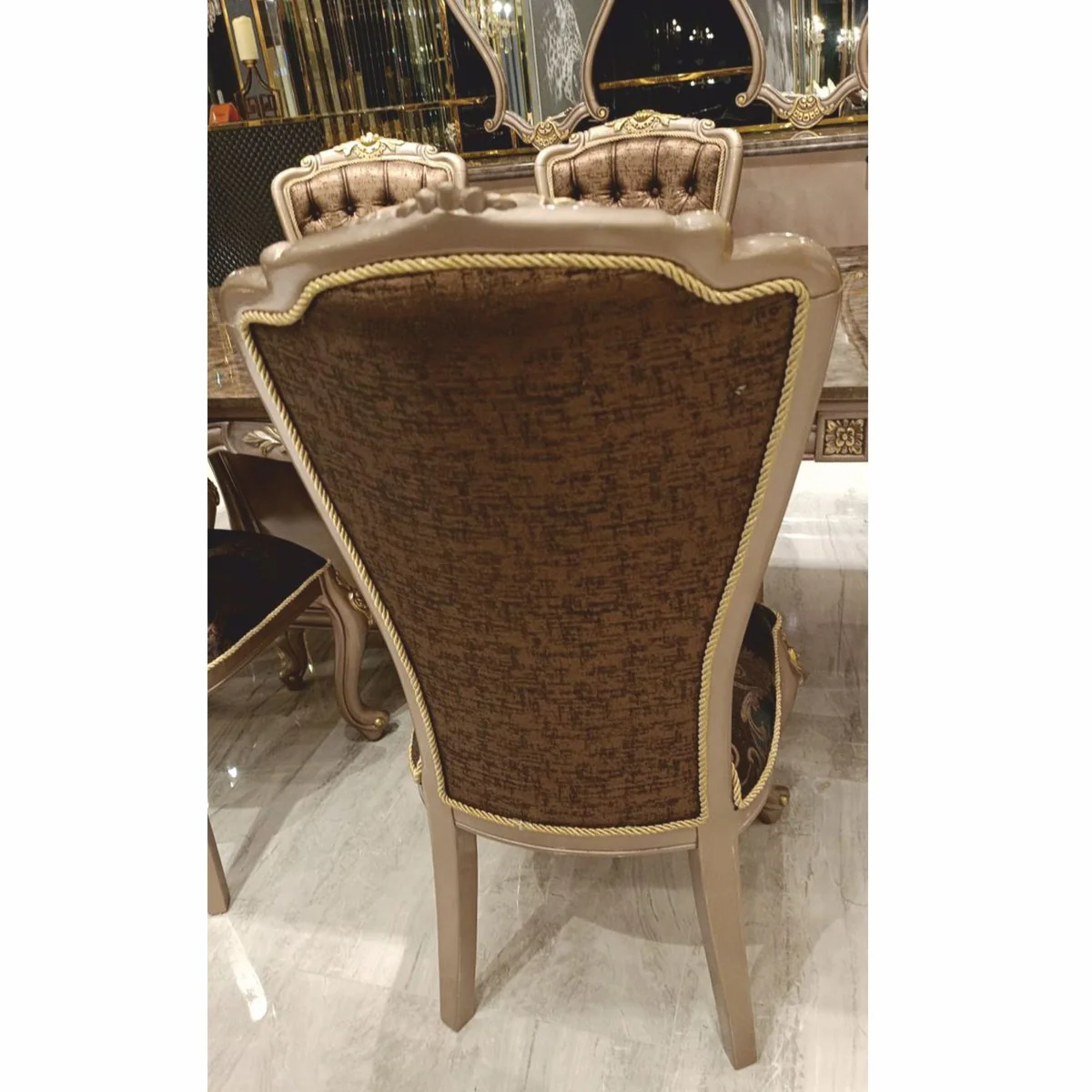 Luxury Baroque Dining Room Chair Black / Gray / Gold H. 113 cm - Baroque Dining Room Furniture