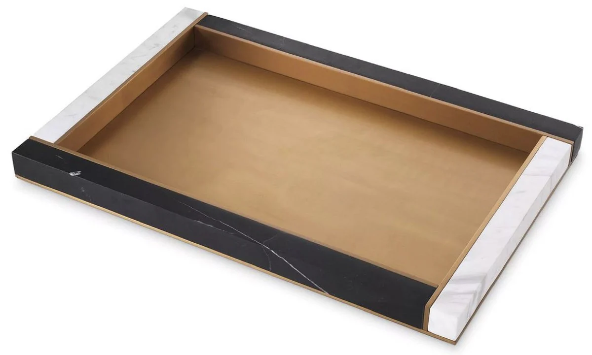 Luxury marble serving tray black / white / antique brass 60 x 40 x H. 4 cm - Gastronomy Accessories - Restaurant Accessories - Hotel Accessories - Luxury Accessories