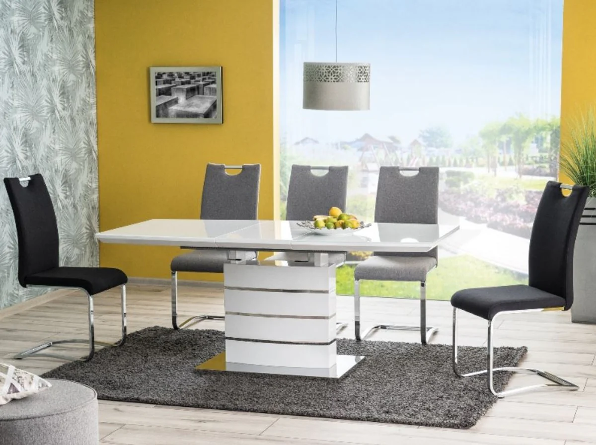 Luxury dining table white / silver 140-180 x 80 x H. 76 cm - Extendable dining room table with glass top - Kitchen furniture