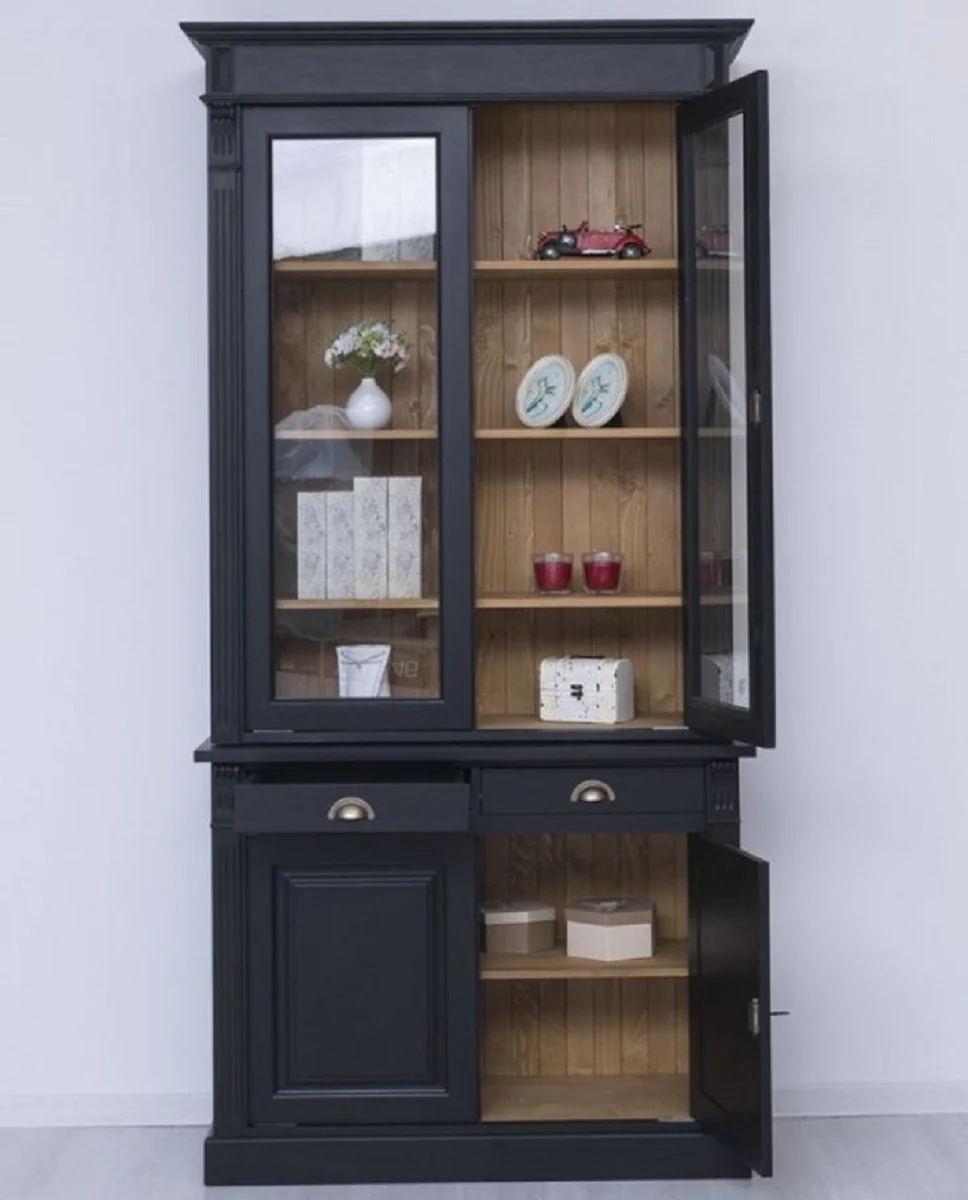 Country house style display cabinet black / natural colors 120 x 51 x H. 240 cm - solid wood cabinet - display cabinet - living room cabinet - country house style furniture
