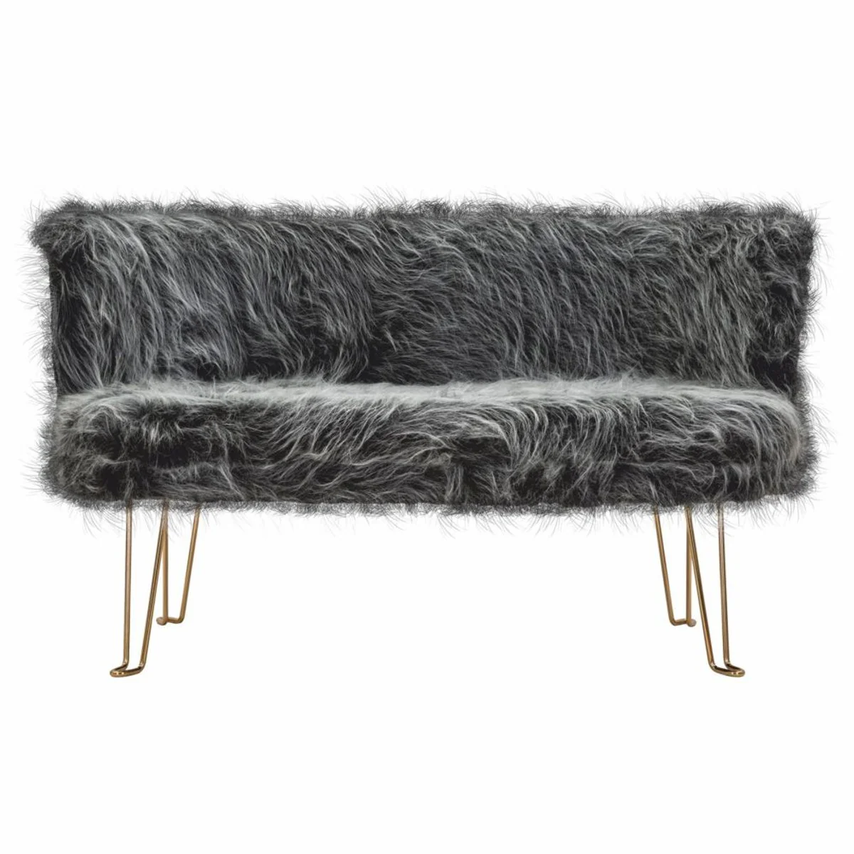 Luxury living room faux fur sofa gray / brass 134 cm