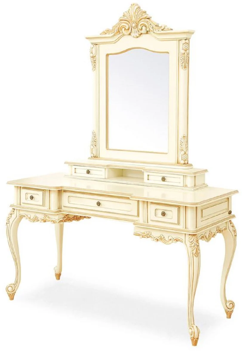 Luxury baroque dressing table with mirror cream / beige - Magnificent baroque style dressing table with wall mirror - Luxury bedroom furniture in baroque style - Baroque furniture