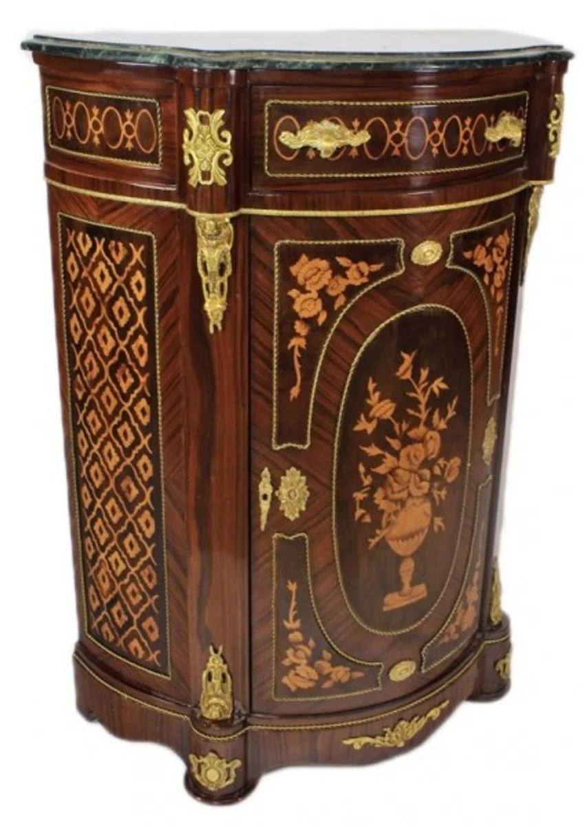 Empire chest of drawers cabinet with marble top mahogany dark brown inlay - baroque furniture chest of drawers