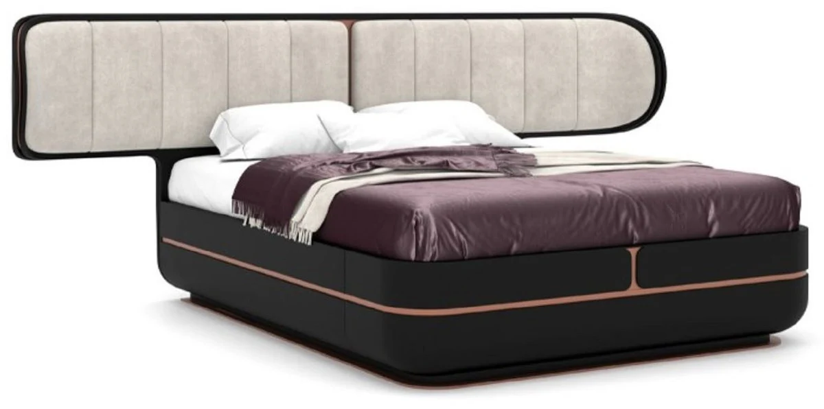 Luxury double bed gray / black / copper 330 x 215 x H. 120 cm - solid wood bed with padded headboard - bedroom furniture - hotel furniture - luxury furniture