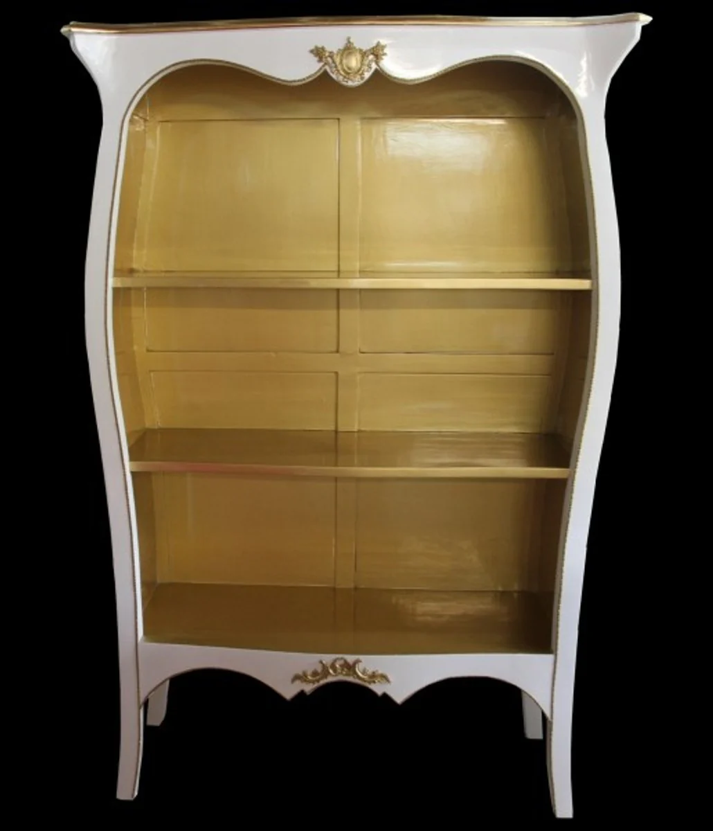 Baroque bookcase white high gloss / gold W 110 x H 169 cm bookcase shelf cabinet - Limited Edition