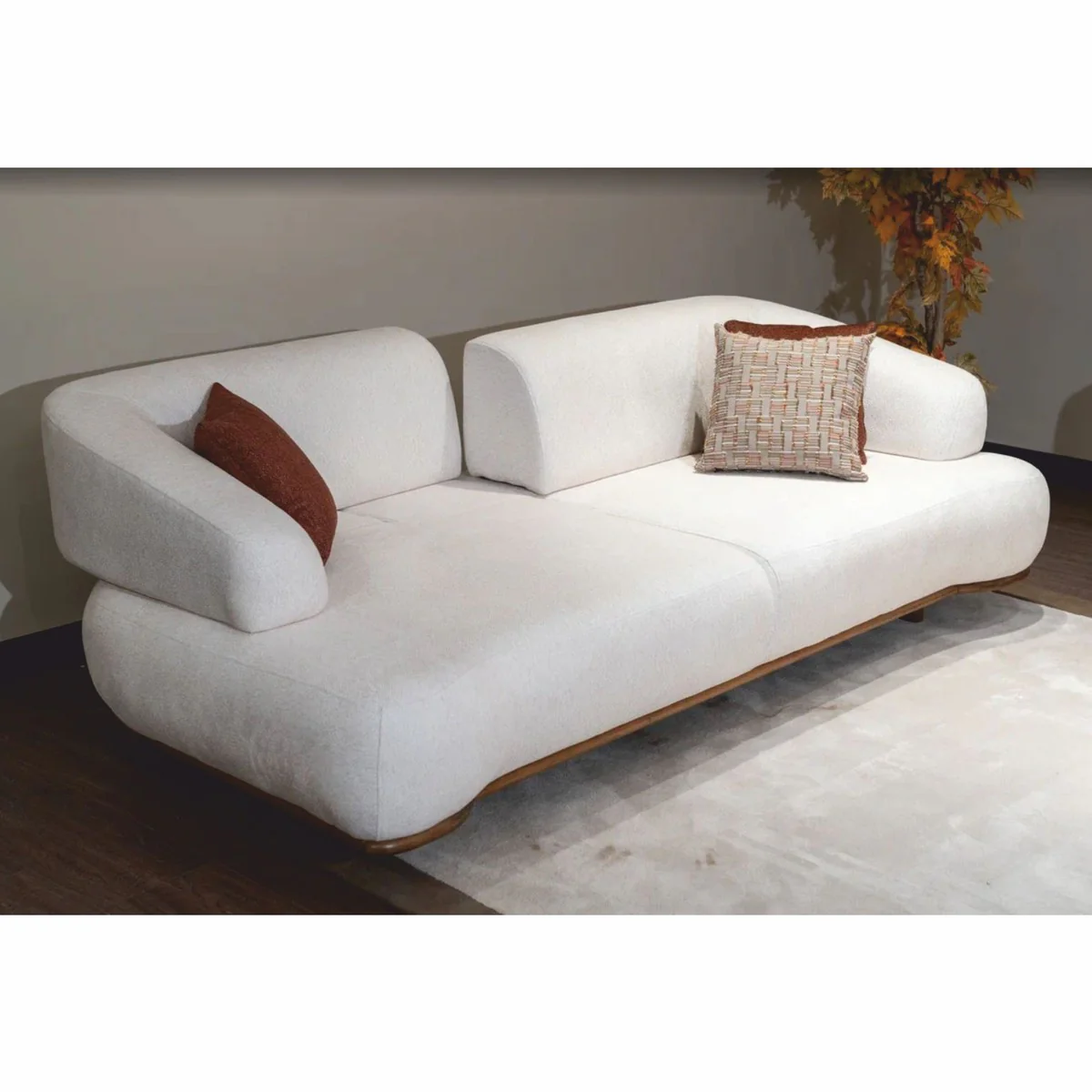 Luxury sofa with adjustable backrests white / brown 240 cm - luxury furniture