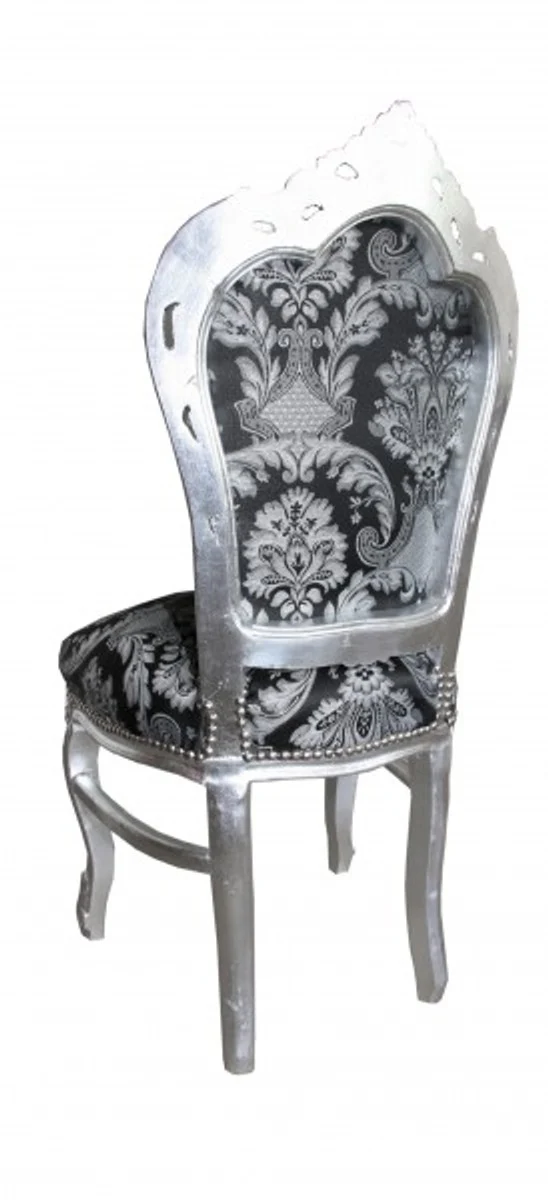 Baroque dining room chair without armrests black pattern / silver - antique style furniture