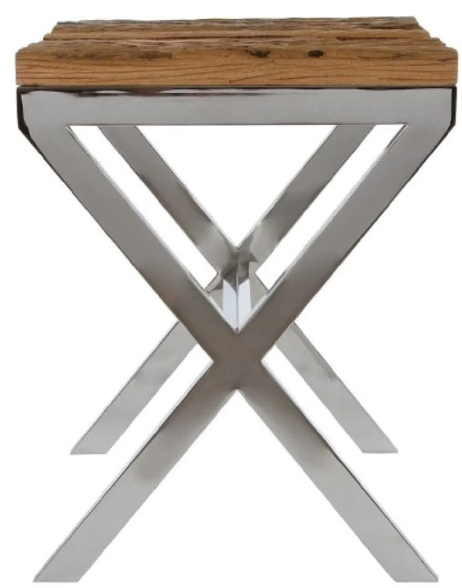Luxury side table brown / silver 45 x 45 x H. 60 cm - side table with rustic surface and additional glass top