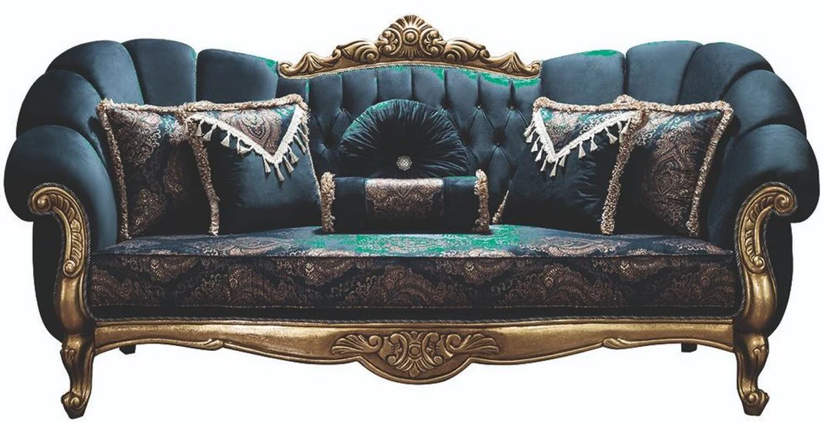 Luxury Baroque Living Room Set Blue / Gold - 2 Sofas & 2 Armchairs & 1 Coffee Table - Living Room Furniture - Noble & Magnificent