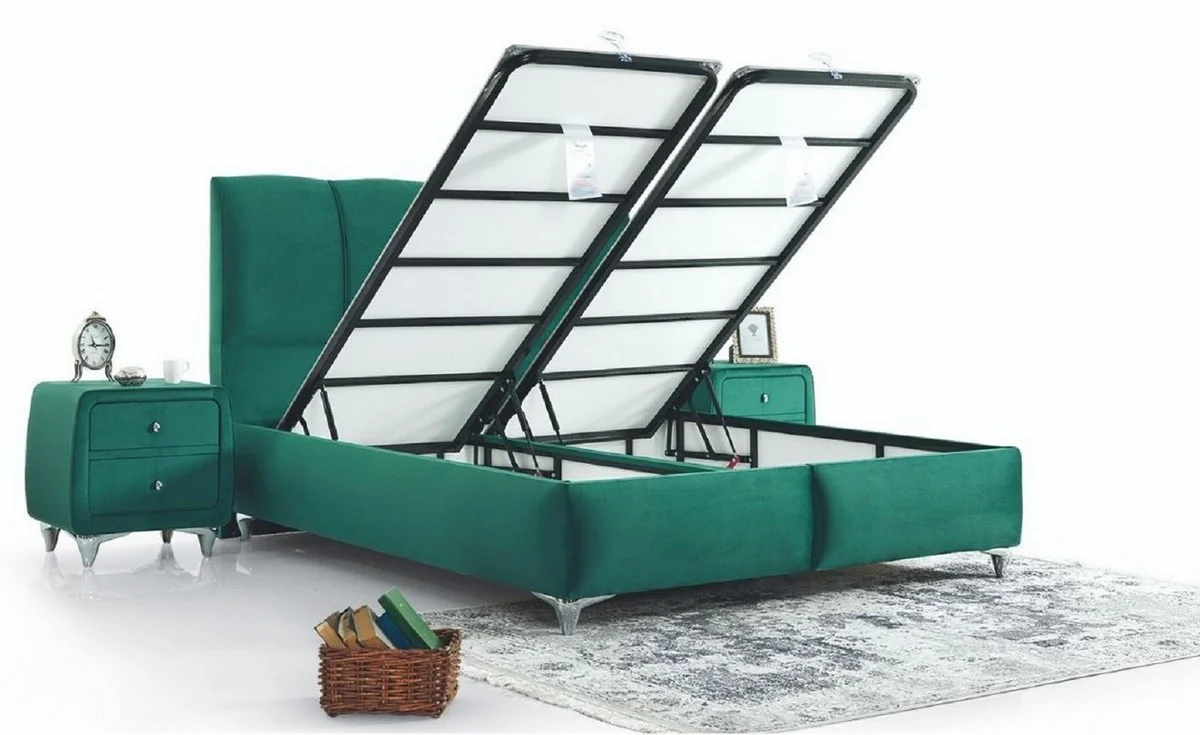 Luxury Double Bed Green / Silver - Modern Solid Wood Bed - Modern Bedroom & Hotel Furniture - Luxury Collection