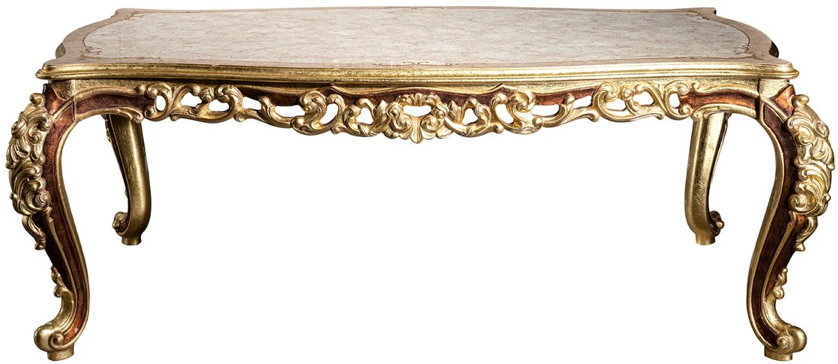 Luxury baroque dining room set white / gold / brown / gold - 1 dining room table & 6 dining room chairs - Noble dining room furniture in baroque style - noble & magnificent