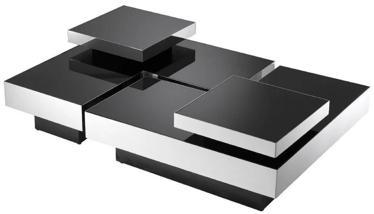 Luxury coffee table set silver / black - 2 L-shaped living room tables with 2 square trays - Living room furniture - Luxury collection